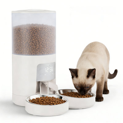 Automatic Cat&Dog Food Dispenser with with 2 Stainless Bowls,6L Volum Capacity,APP Remote Feeding