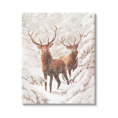 Peinture sur toile Elks Snowy Forest