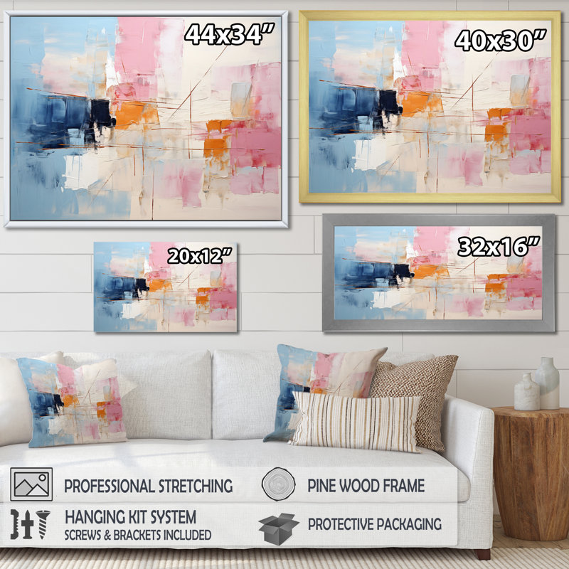 Patchwork abstrait IV sur toile, H 16 po x l 32 po x P 1 po, Cadre flottant noir