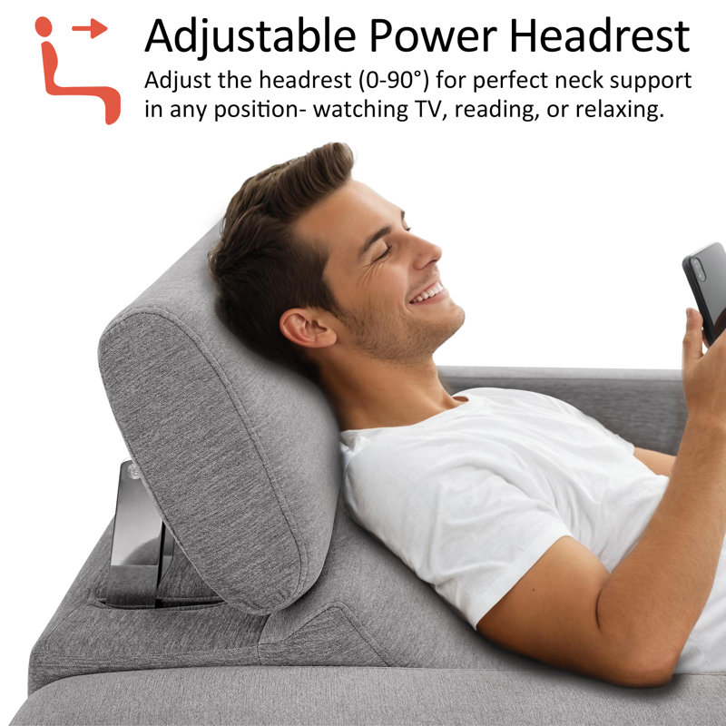 62.2'' Zero Clearance Recliner Power Recliner Loveseat Sofa with Adjustable Headrest for Small Space, Gray