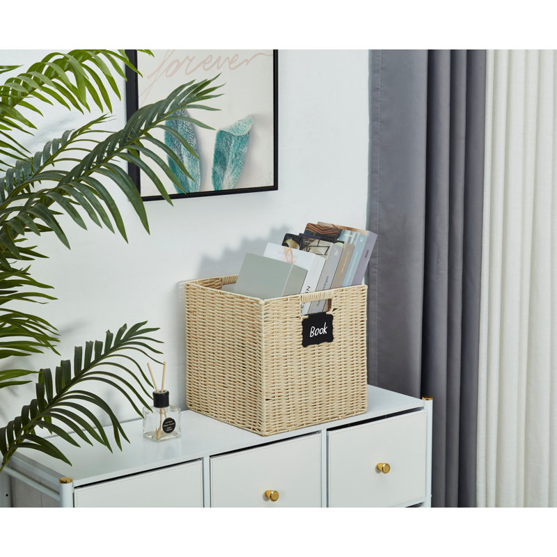 Foldable Plastic Wicker Basket Set, White