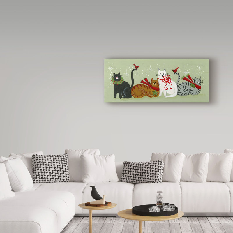« quatre christmas chats », art sur toile, H 10 po x l 24 po x P 2 po