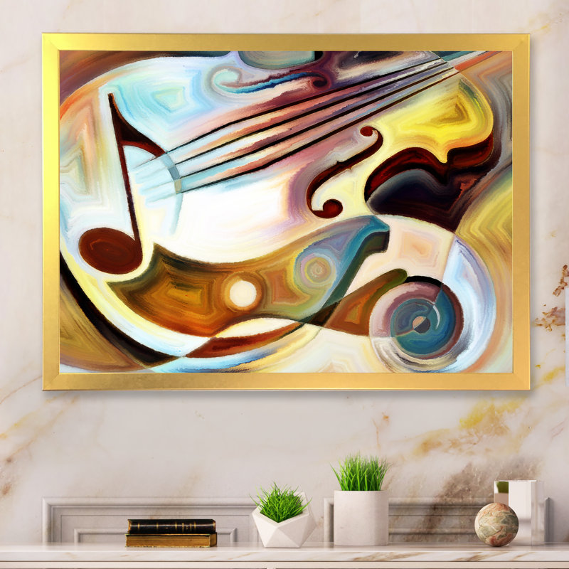 «Colorful Abstract Guitar V», reproduction d'art sur toile, H 30 po x l 40 po x P 1,5 po, Cadre doré