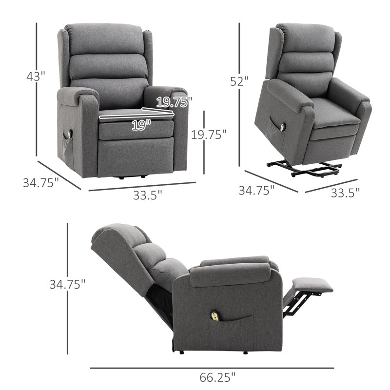 Fauteuil inclinable l 33,5 po lève-personne standard, 100% polyester gris foncé