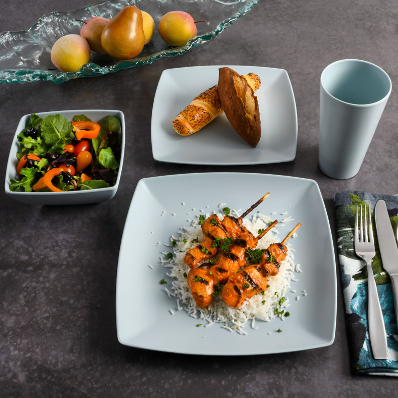 Mint Square Melamine Dinnerware Set, Service for 4