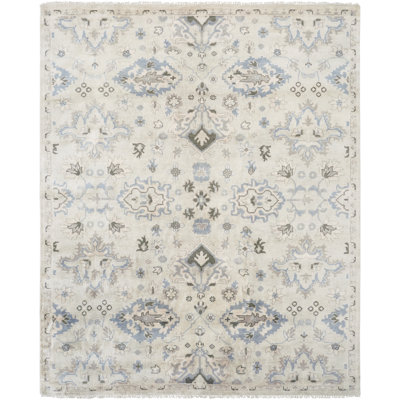 Hand Knotted Wool Oriental Area Rug in Ivory