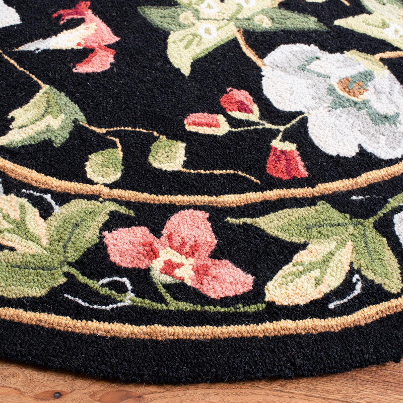 Tapis noir en laine bouclé / crocheté à la main Hollander, Rond 10 pi