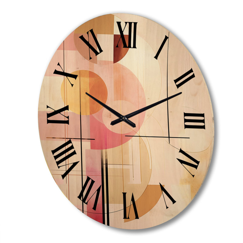 Pleine lune pleine géométrie rétro or rose II - horloge murale géométrique abstraite surdimensionnée en bois, Très grand