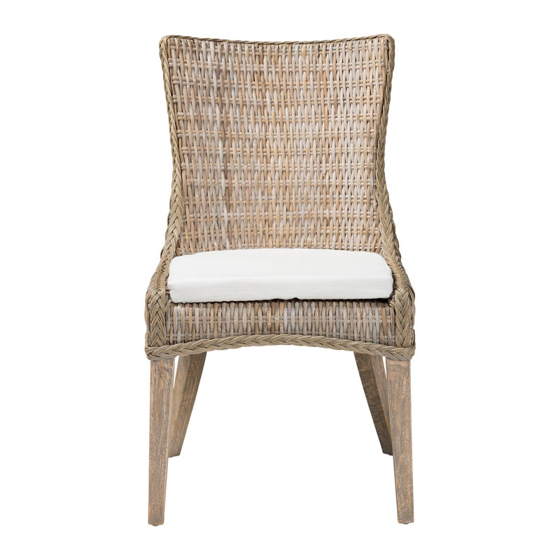 Chaise de salle à manger en rotin naturel avec coussin Bali - Pari Derris Bali, Gris délavé