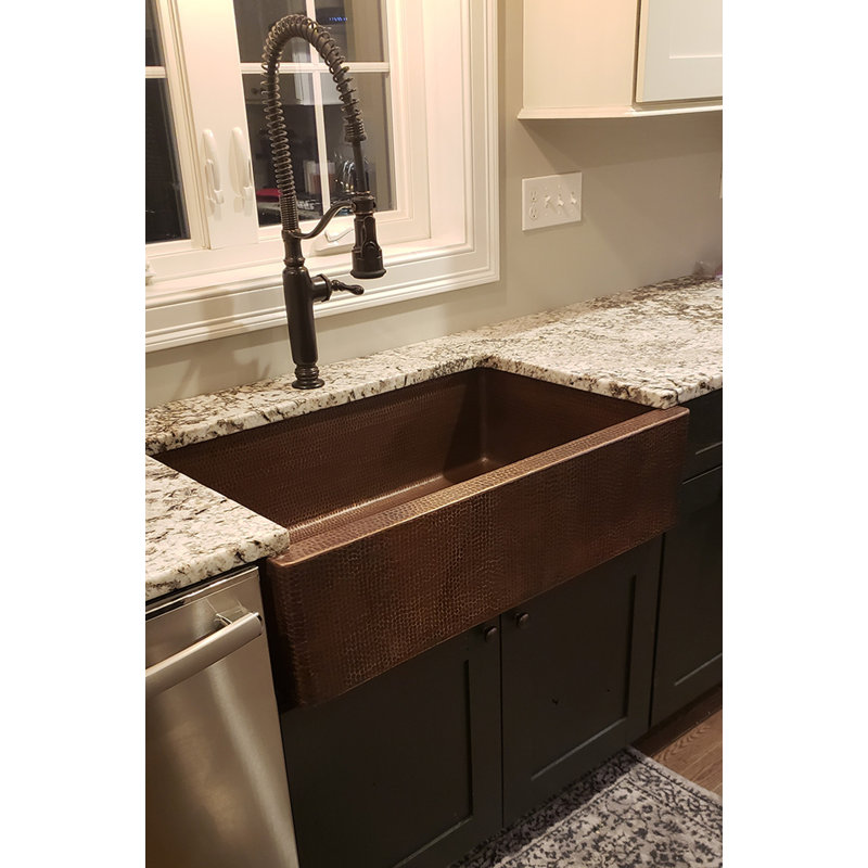 35" Hammered Copper Apron Front Single Basin Kitchen Sink