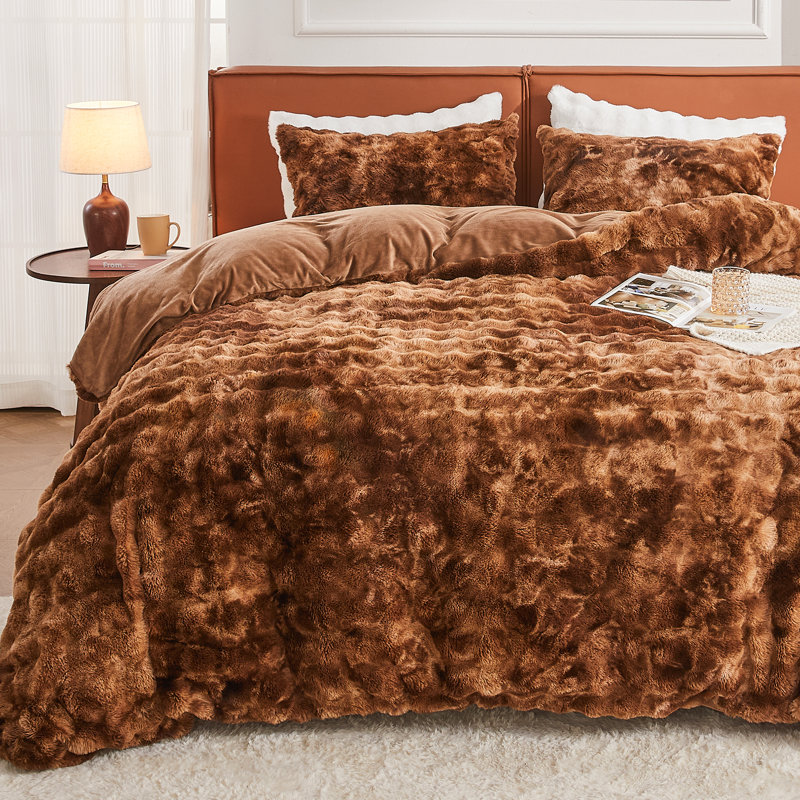 EMME Luxury Elegant Shaggy Bubble Bedding Sets，Faux Fur Duvet Cover  , 2/3 Pieces Soft Fluffy Comforter Cover, Cozy Warm for Winter