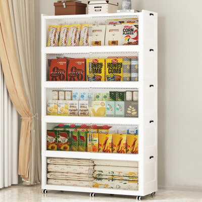 Bacs de rangement empilables 250 gallons avec portes transparentes et roues verrouillables, armoire de rangement pliante à 5 niveaux - Blanc