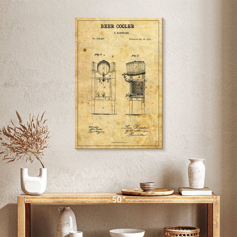 «Beer Cooler», brevet sur toile, H 36 po x l 24 po x P 1,25 po