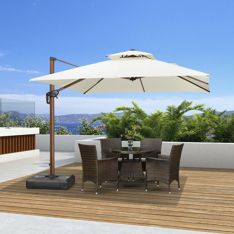 Parasol en porte-à-faux carré en bois 132 po ChemIn, crème, Crème, crème