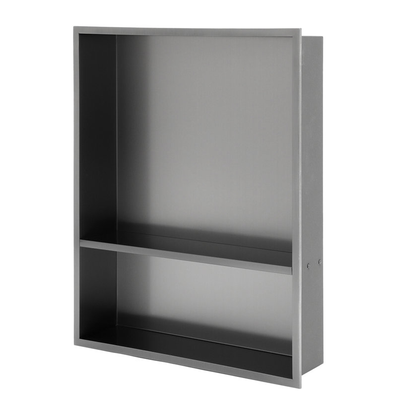 21" X 17" Stainless Steel Shower Niche Double Shelf, Gunmetal Black