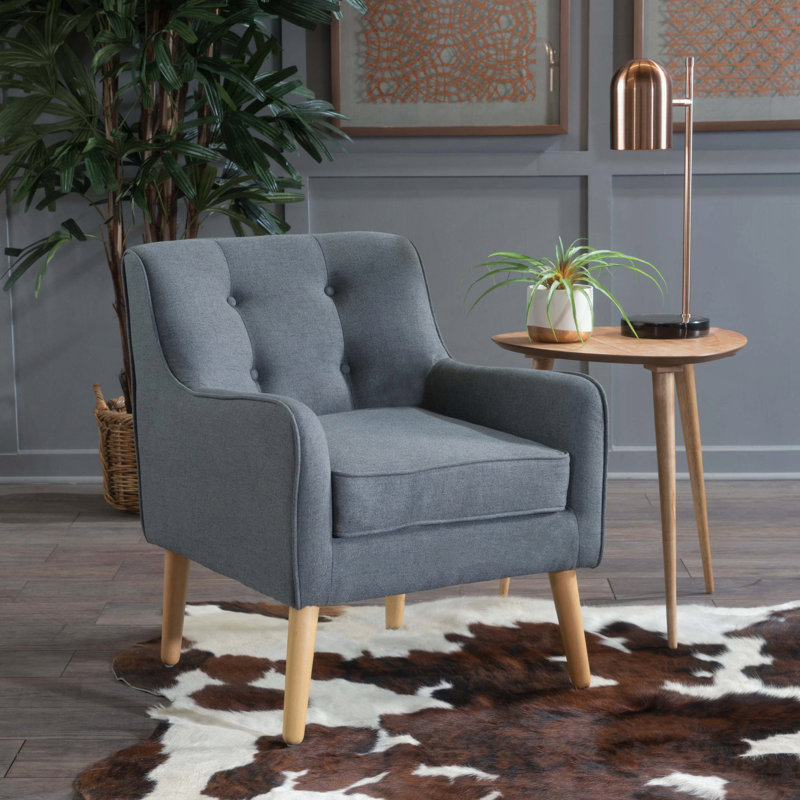 Chaise avec accoudoirs Mid-Century moderne - Dossier capitonné, Gris anthracite
