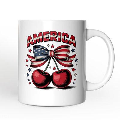 America Coquette Cherries Mug, Patriotic 4th of July Gift with Custom Name