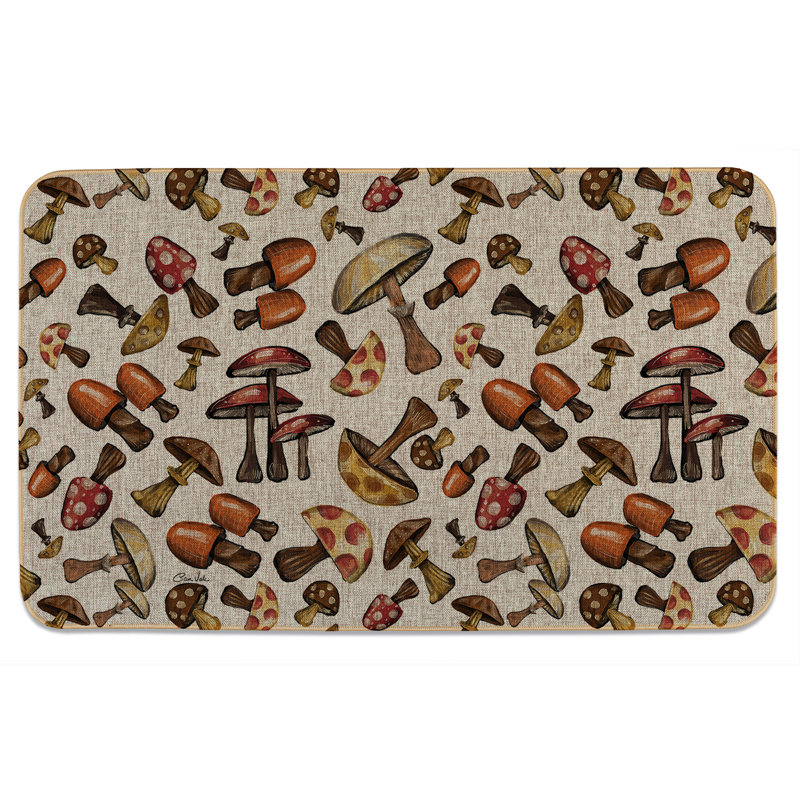 Tapis de sol en lin naturel intérieur / extérieur August Grove® Mushroom Fields