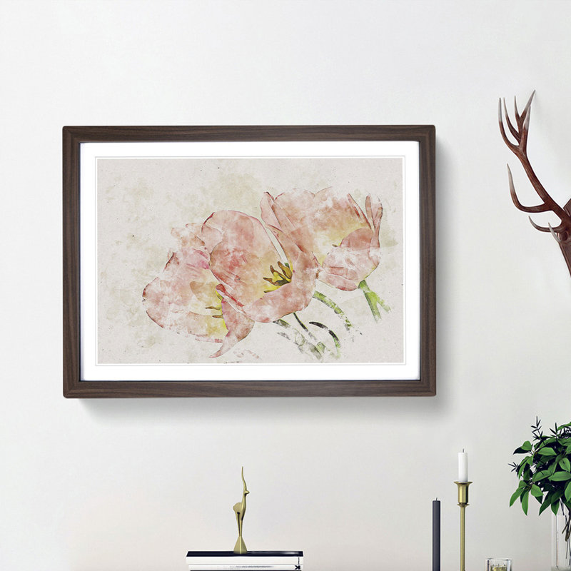 Pink Tulip Art - Picture Frame Painting Print, 62cm H x 87cm W x 2cm D, Walnut Framed
