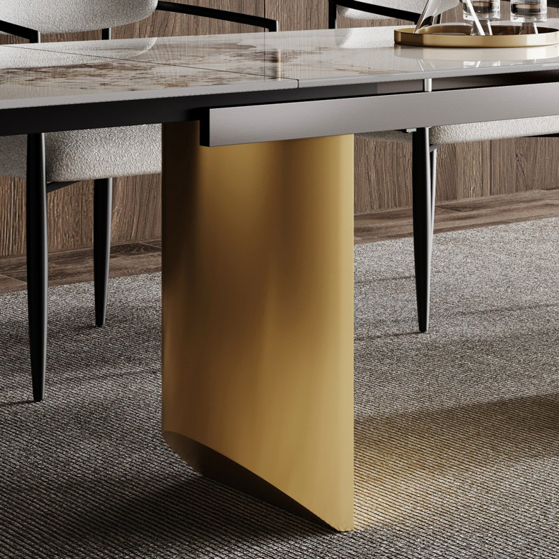 Subrati Extendable Rectangular Sintered Stone Dining Table Up to 94.48"  For 8-10, Gold, Chanel
