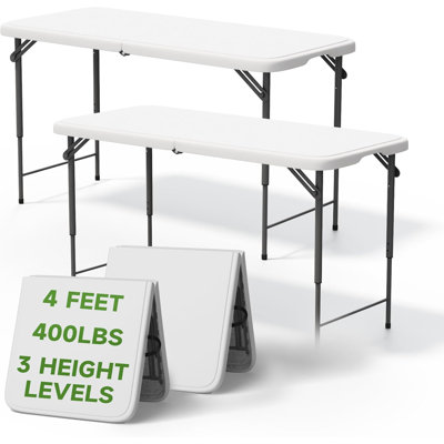 Table pliante en PEHD de 4 pieds - Hauteur réglable, capacité de poids de 400 lb, imperméable et résistante aux taches, pour une utilisation intérieure / extérieure, 1 paquet