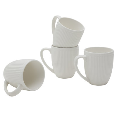  4-Piece Embossed White Stoneware Mug Set