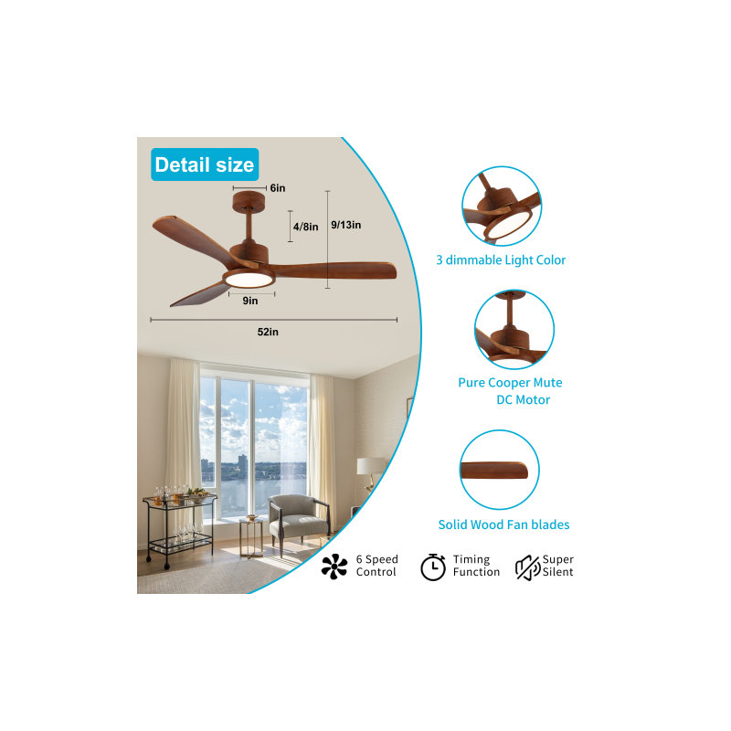 Ventilateur de plafond 52 po avec lumière