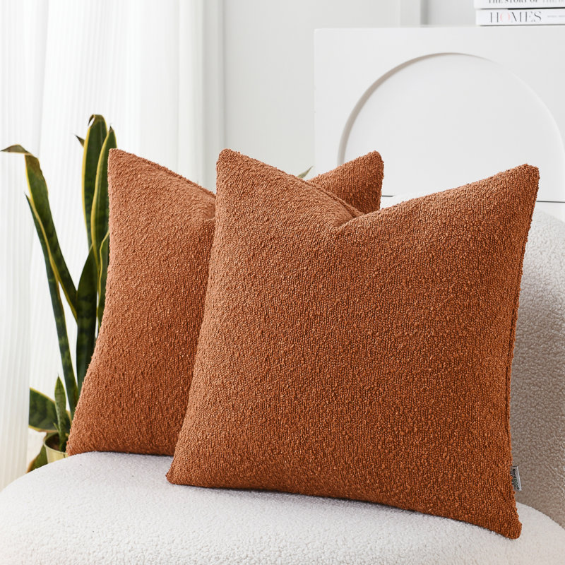 Textured Pillow Covers Textured Boucle Pillow Covers, Burnt Orange, Square 20"