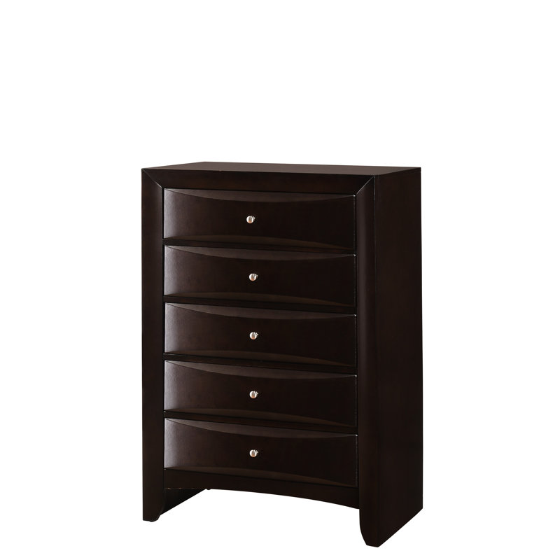 Commode de chambre à coucher à 5 tiroirs en bois massif brun - Design contemporain et séduisant
