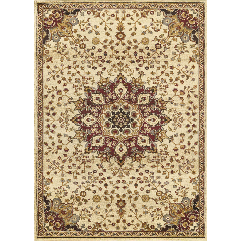 Classic Cream Medallion Area Rug – Traditional Multi-Tone Pattern, Soft Polypropylene Floor Mat for Living Room, Elegant Home Decor