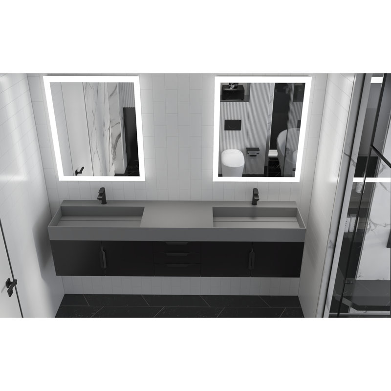 Meuble-lavabo double 84 po avec plateau Amazon, Gris, Noir, Noir
