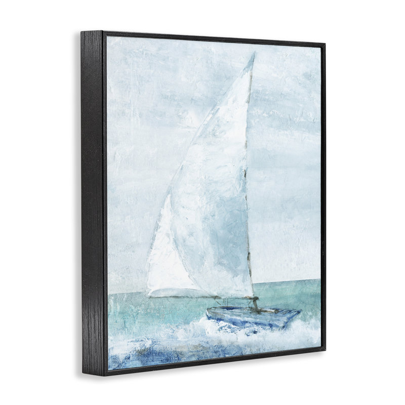 Voilier avec mât courbé, estampe numérique, design par Carol Robinson, H 30 po x l 24 po, Giclée encadrée noir minuit