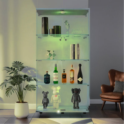 Vitrine lumineuse en verre à deux portes avec 4 tablettes