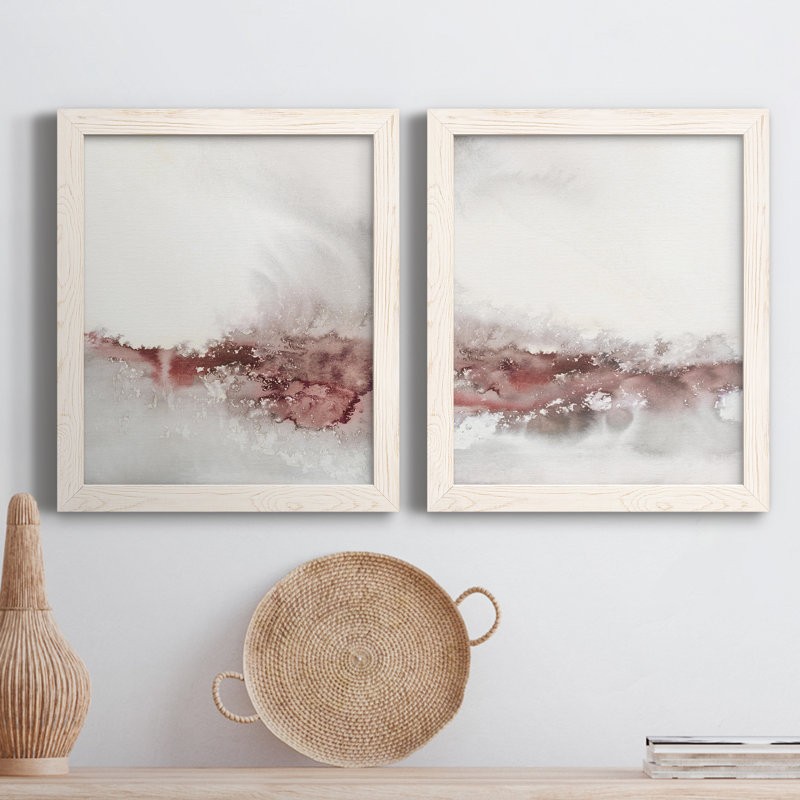 Soft Waves I - ensemble de 2 peintures sur toile encadrées, Encadrement beige, H 24 po x l 36 po x P 1,5 po