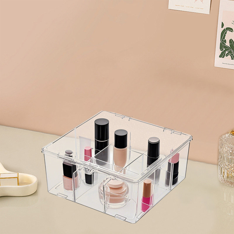 Boîte de rangement à neuf compartiments, compartiment transparent en acrylique, boîte-cadeau cosmétique, couvercle à charnière, grande capacité, boîte de bureau