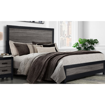 Twin Bed Featuring A Dark Gray And Black Two - Tone Style Design, Made Of , Solid Wood, Rustic Wood Inlay, 4 Slats, 77.46 In Depth, 40.58 Width, 63.59 Lb Weight, 58.27 Height Constructed With Design