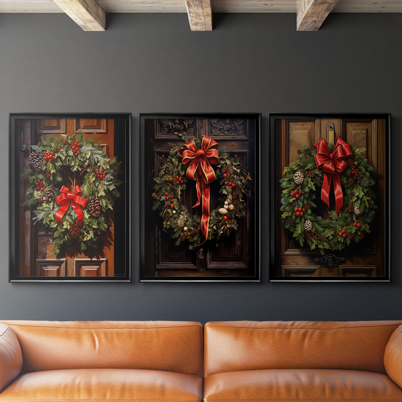 Christmas Holiday Art DCL XXI - Toile tendue avec châssis sur mesure - 3 pièces, H 30 po x l 63 po, Noir, noir, noir, noir