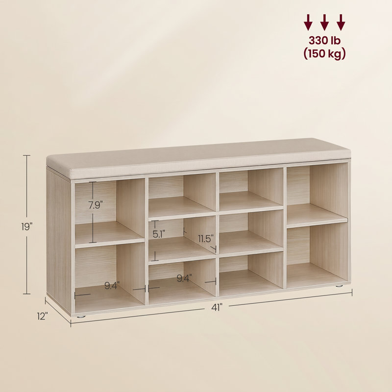Banc de rangement pour chaussures avec paires de tablettes Arney, Beige naturel