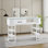 Table manucure moderne blanche, bureau Nail Tech avec plateau en verre