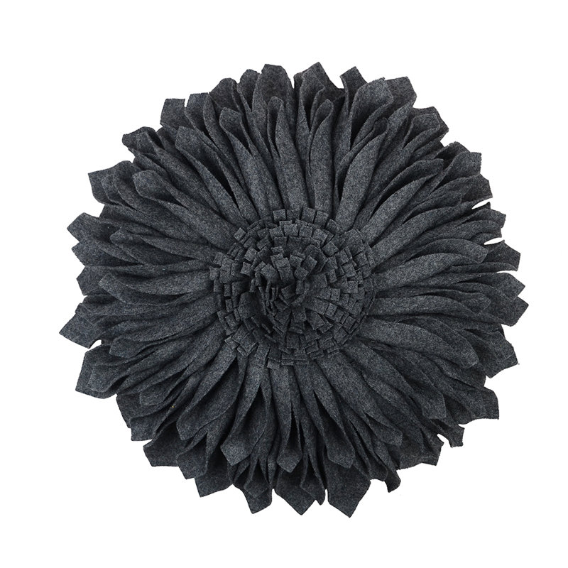 Appliqued Throw Pillow 3D Sunflower Accent Pillow Cover & Insert, Dark Gray - Wool, Square 12"