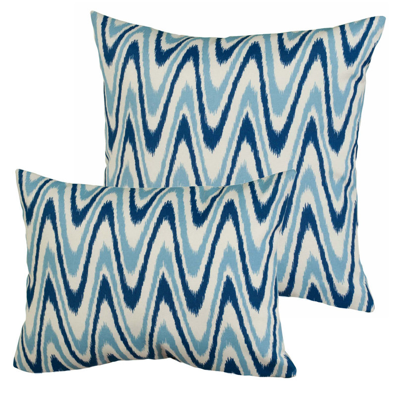 Chevron Outdoor Reversible Throw Pillow, 17" H x 17" W x 5" D, Blue