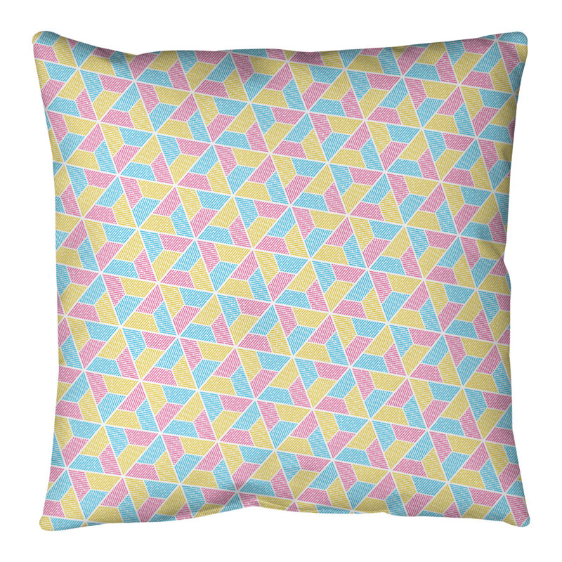 Oreiller de sol Katelyn Elizabeth Trapezoids, H 28 po x l 28 po, Bleu / jaune / rose