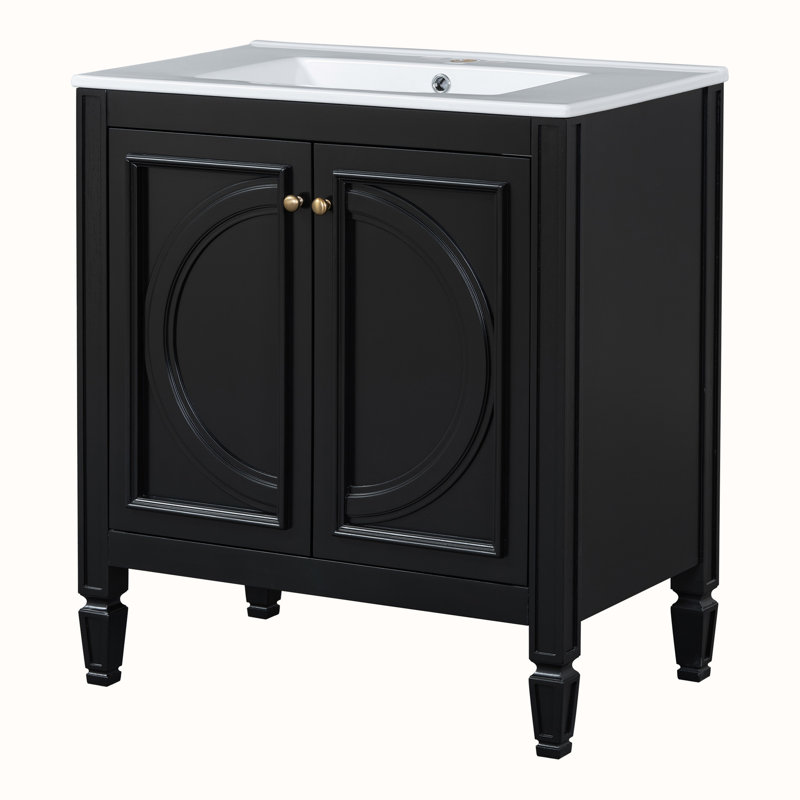 Meuble-lavabo de salle de bain avec lavabo, tiroir fonctionnel, tablette de porte, Argent argent, Noir, noir, noir, noir