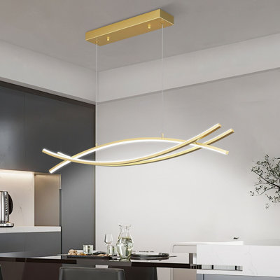 Gold LED Linear Chandelier Dimmable Home Pendant
