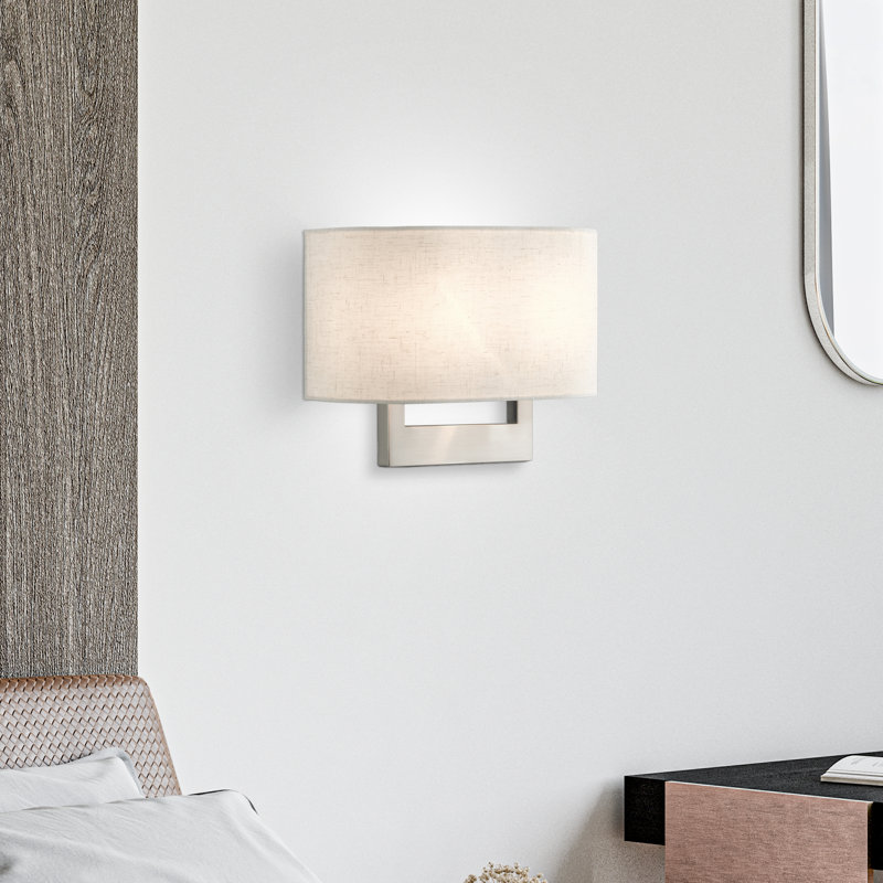 Rakhee Flush Mounted Sconce, Brushed Nickel, Beige, 9" H x 13" W x 3.95" D