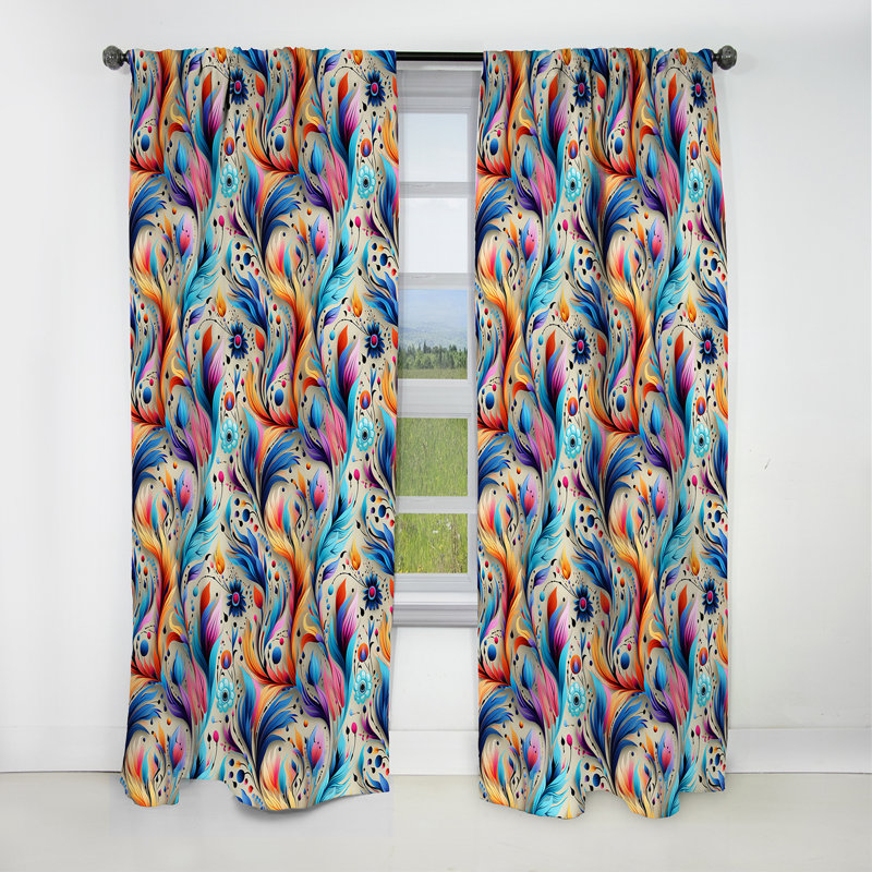 Eclectic Nomad Boho Motif III - Rideau floral - Rideau occultant floral - 1 panneaux, L 52 po x L 120 po