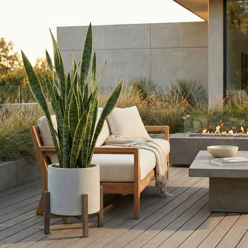 Mulber Ficonstone Pot Planter, Light Gray/Dark Brown
