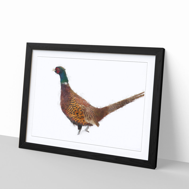 Pheasant Bird in Winter - Picture Frame Graphic Art Print, Black, 33cm H x 45cm W x 2cm D