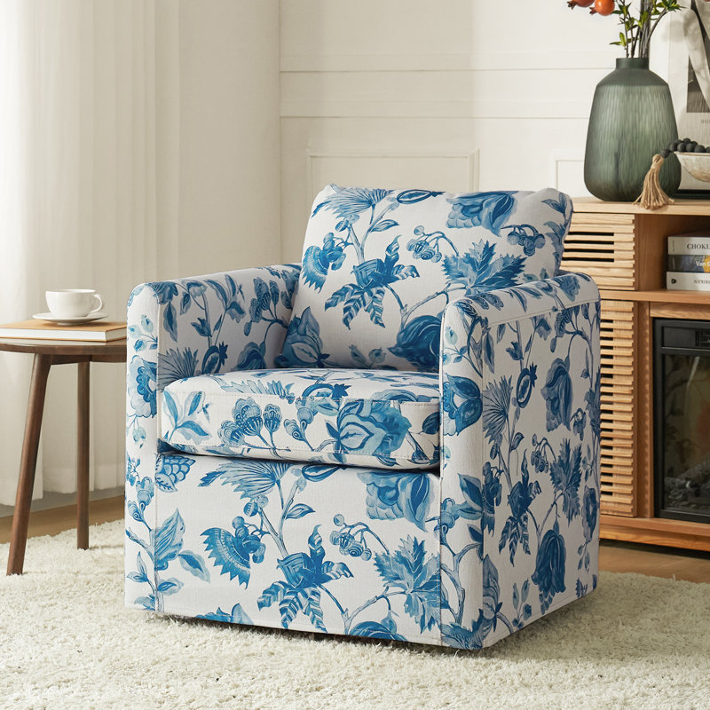 Fauteuil demi-tonneau pivotant avec revêtement Nicha, Mélange de polyester bleu