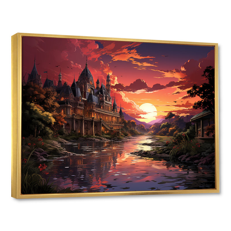 " Mystery Castel With Croal Sunset ", Gold Floater Framed, 34" H x 44" W x 1.5" D
